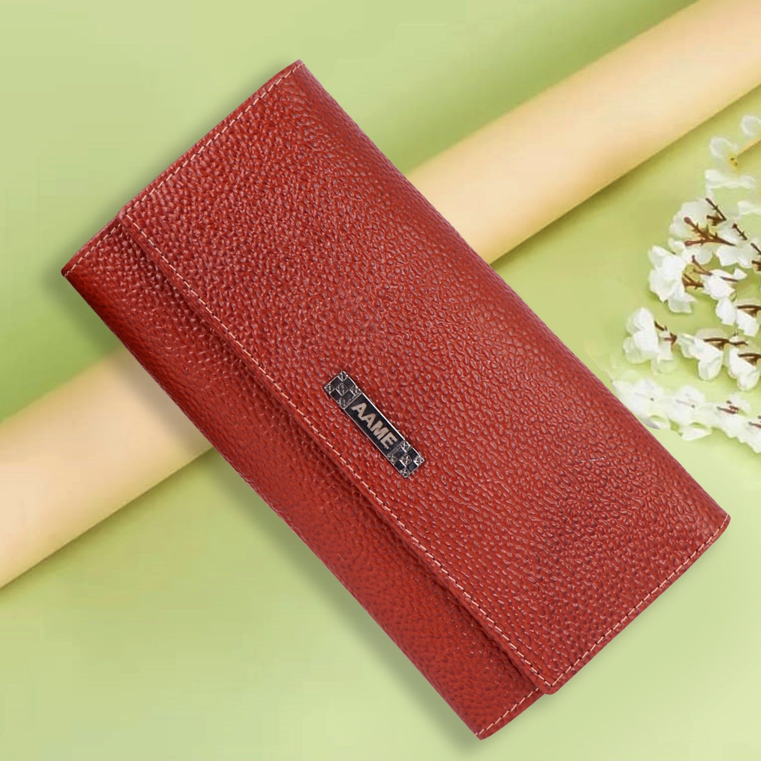 Genuine Leather Foldover Clutch Handbag with Dust Bag for Women