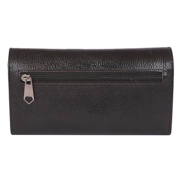 Genuine Leather Foldover Clutch Handbag with Dust Bag for Women