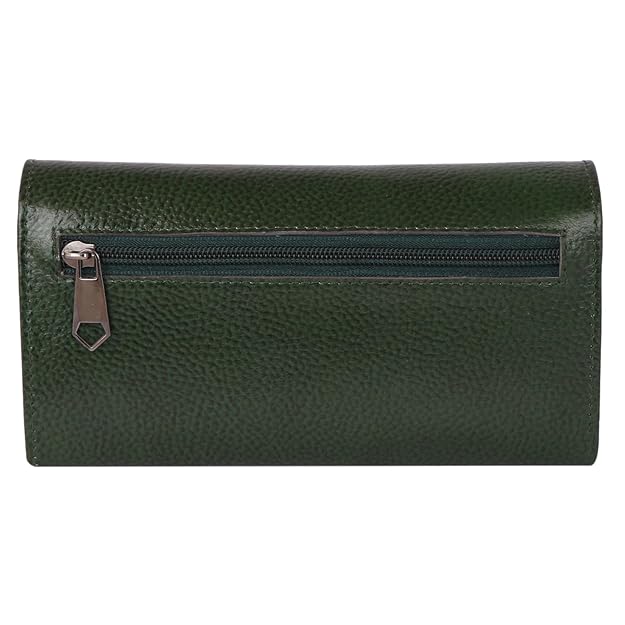 Genuine Leather Foldover Clutch Handbag with Dust Bag for Women