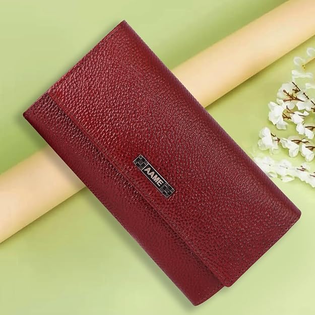 Genuine Leather Foldover Clutch Handbag with Dust Bag for Women