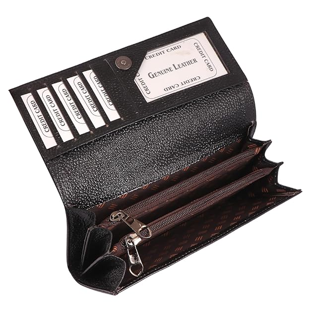 Genuine Leather Foldover Clutch Handbag with Dust Bag for Women