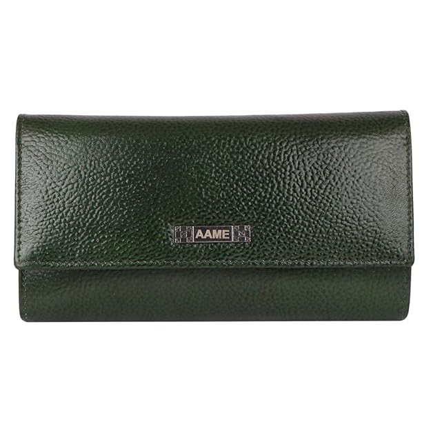 Genuine Leather Foldover Clutch Handbag with Dust Bag for Women