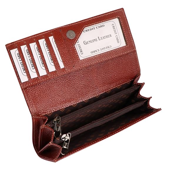 Genuine Leather Foldover Clutch Handbag with Dust Bag for Women