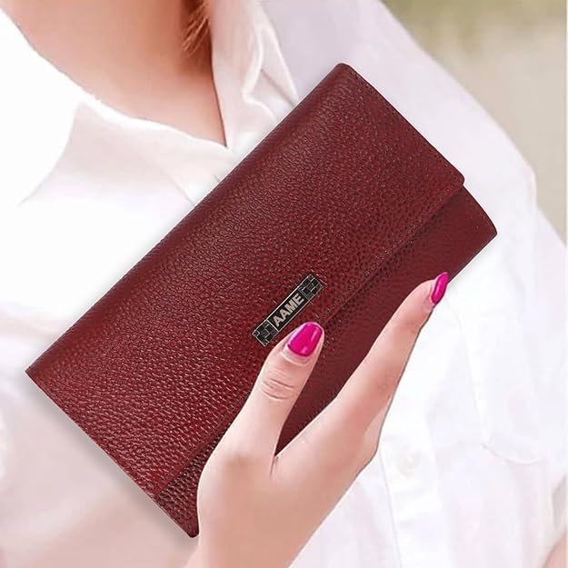 Genuine Leather Foldover Clutch Handbag with Dust Bag for Women