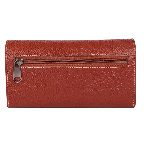 Genuine Leather Foldover Clutch Handbag with Dust Bag for Women