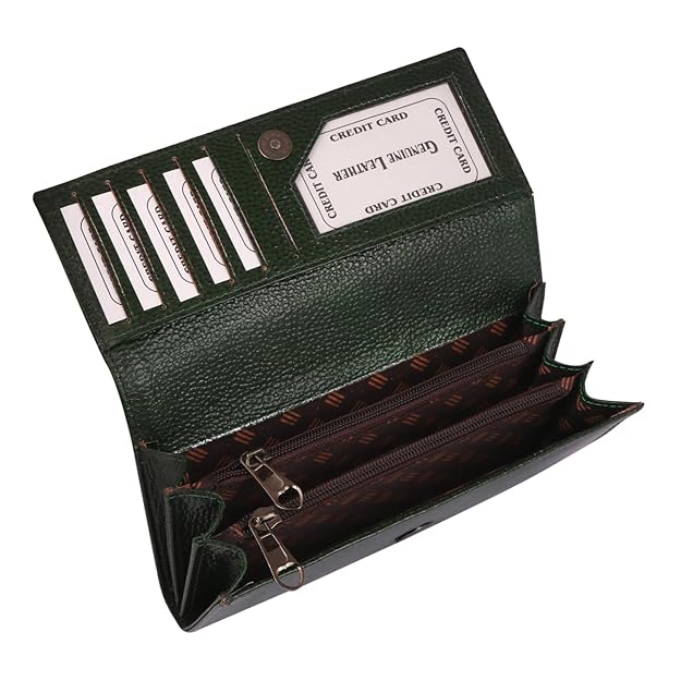 Genuine Leather Foldover Clutch Handbag with Dust Bag for Women