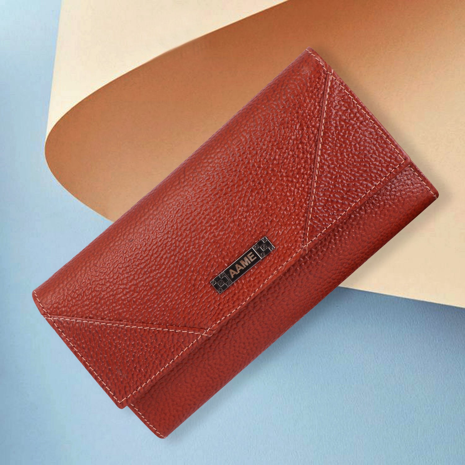 Genuine Leather Foldover Clutch Handbag with Dust Bag for Women