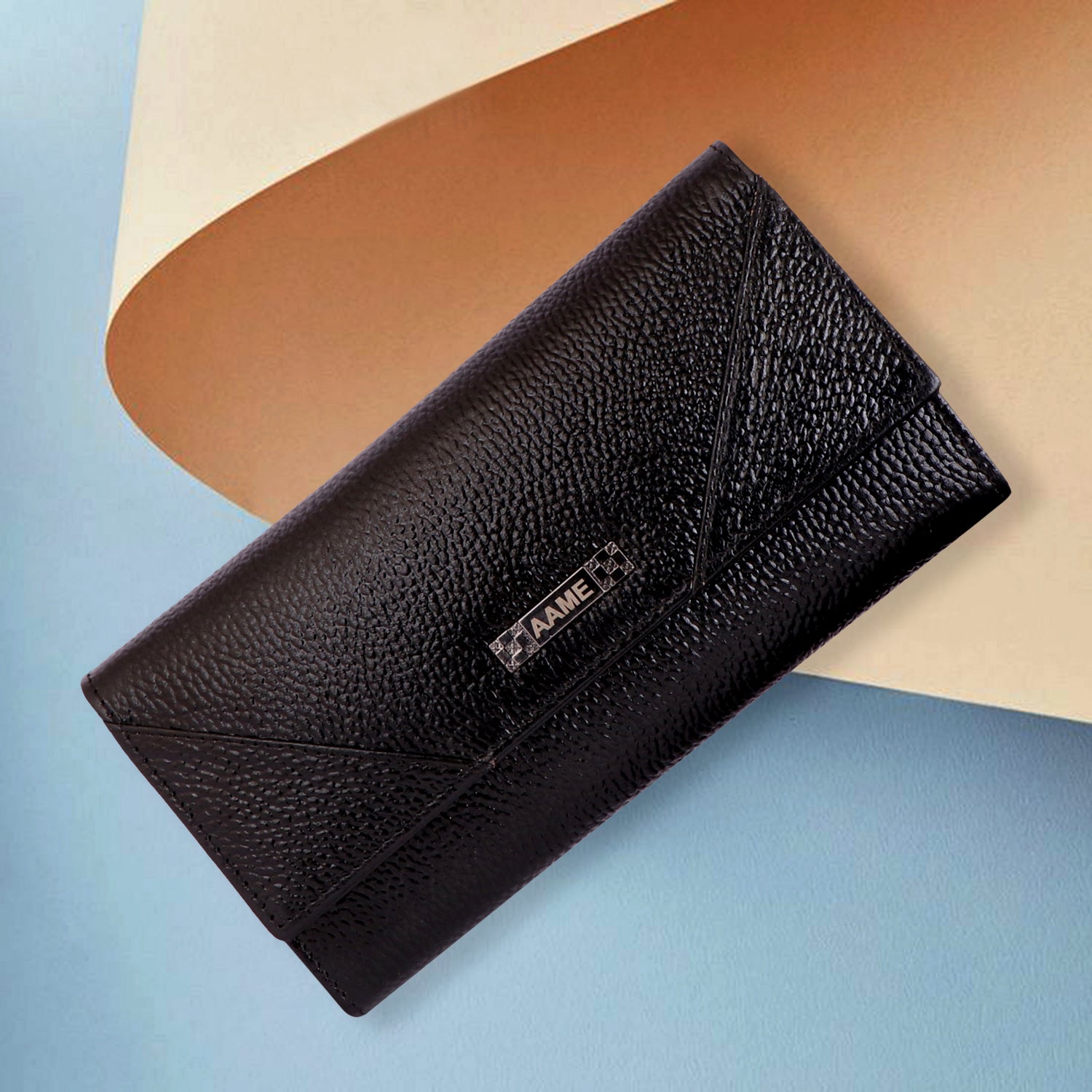 Genuine Leather Foldover Clutch Handbag with Dust Bag for Women