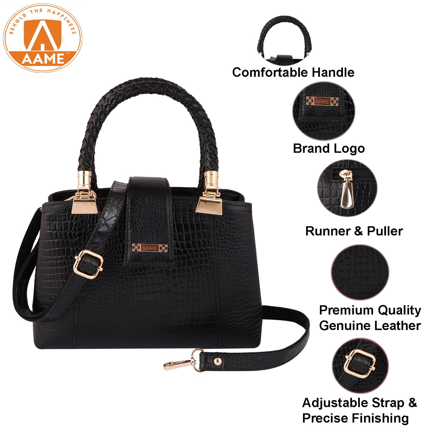 Croc Textured Genuine Leather Satchel Bag with Detachable Strap For Party