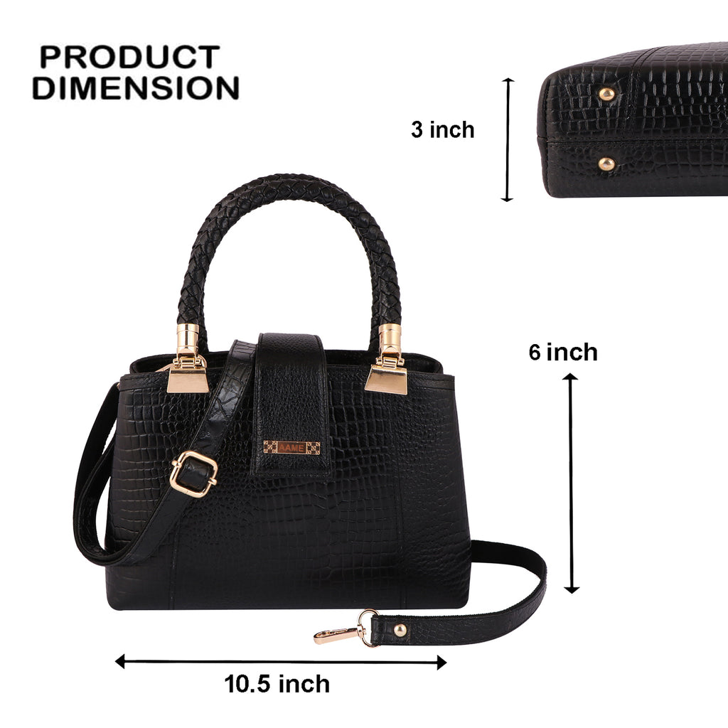 Croc Textured Genuine Leather Satchel Bag with Detachable Strap For Party