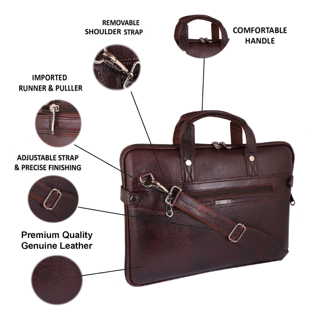 Executive Genuine Leather Laptop Messenger Bag - Slim & Expandable Leather Bag