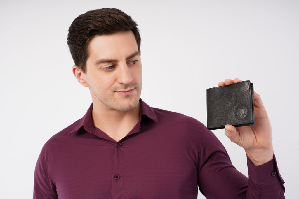 Black Men's Wallet Genuine Leather – Stylish, Compact Billfold with Card Slots