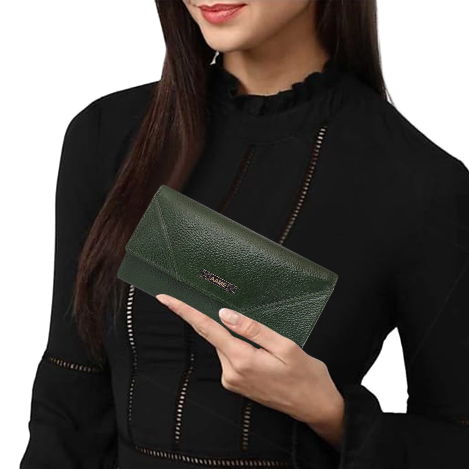 Genuine Leather Fold over Clutch/Wallet Handbag with free Dust Bag for Women