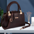 Croc Textured Genuine Leather  Satchel Bag with Detachable Strap For Party