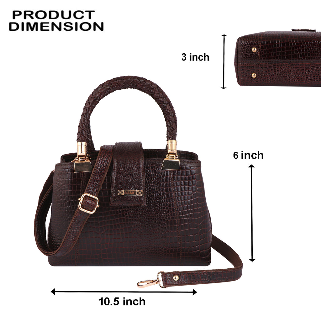 Croc Textured Genuine Leather  Satchel Bag with Detachable Strap For Party