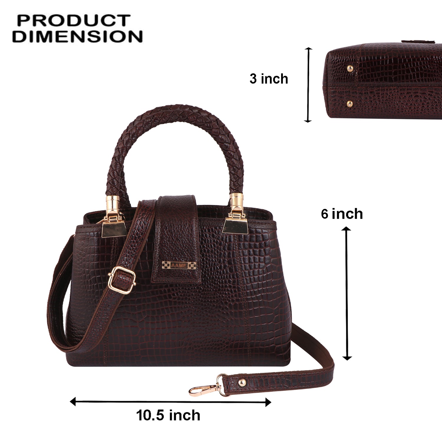 Croc Textured Genuine Leather  Satchel Bag with Detachable Strap For Party