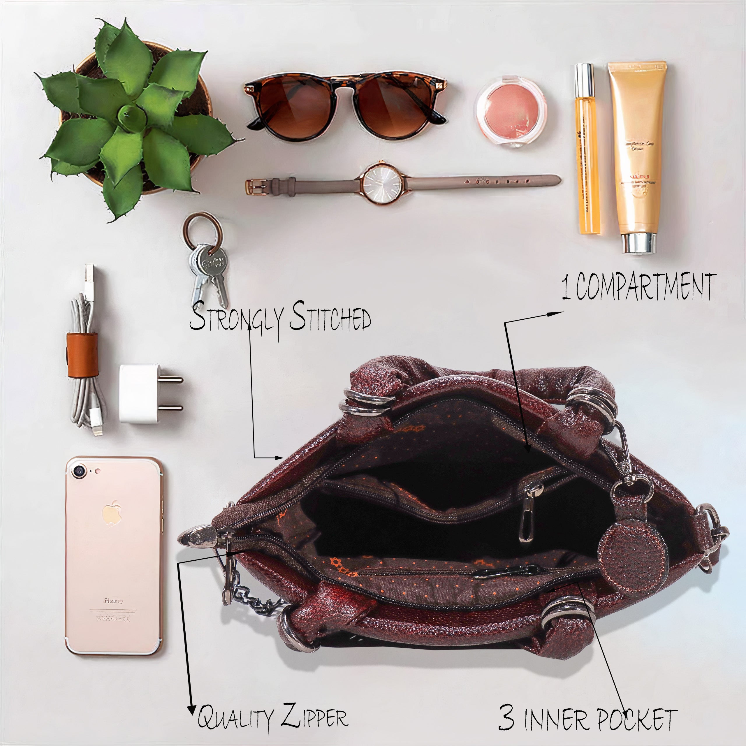 The Chain Reaction Genuine Leather Handbag Purse for Women