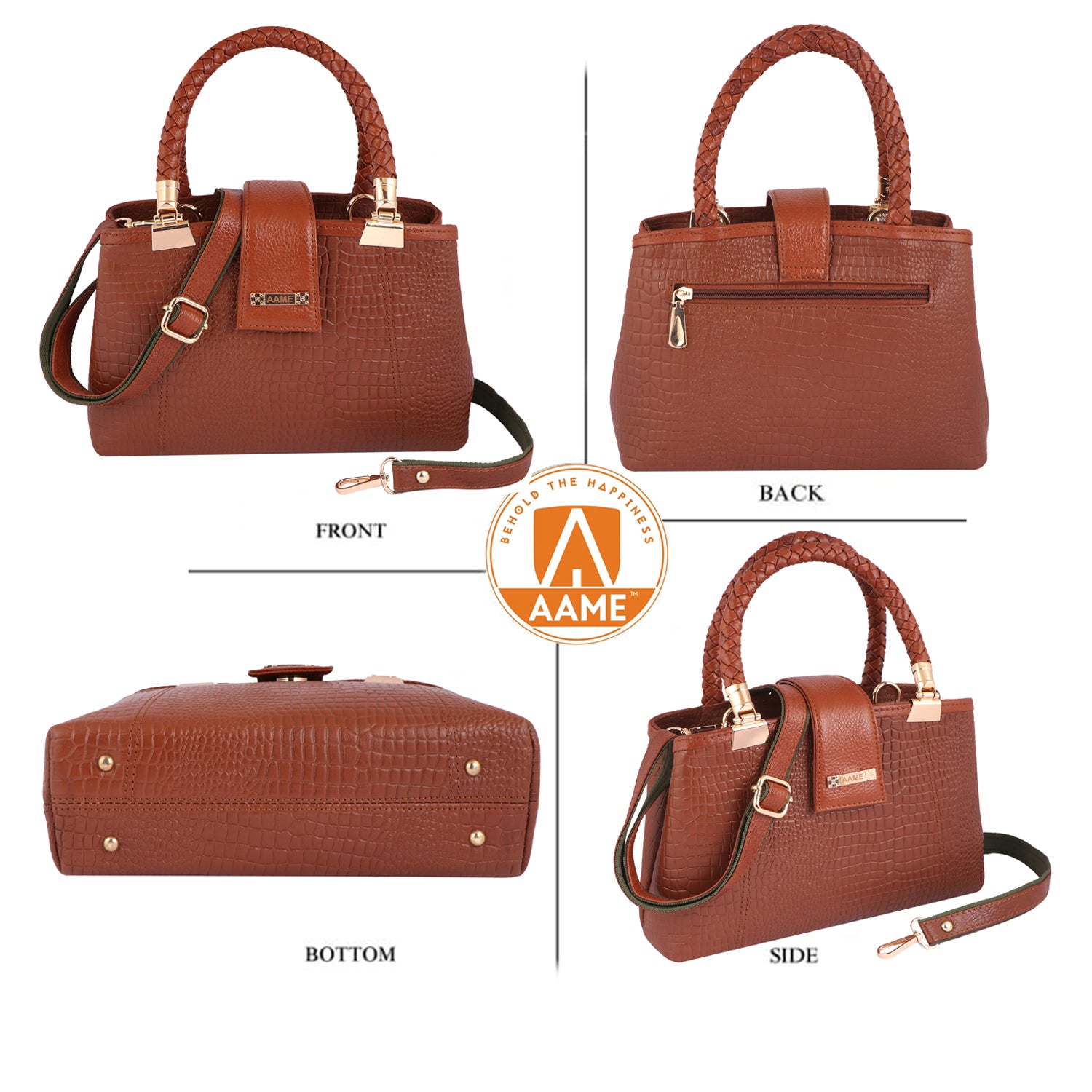 Croc Textured Genuine Leather Satchel Bag with Detachable Strap For Party