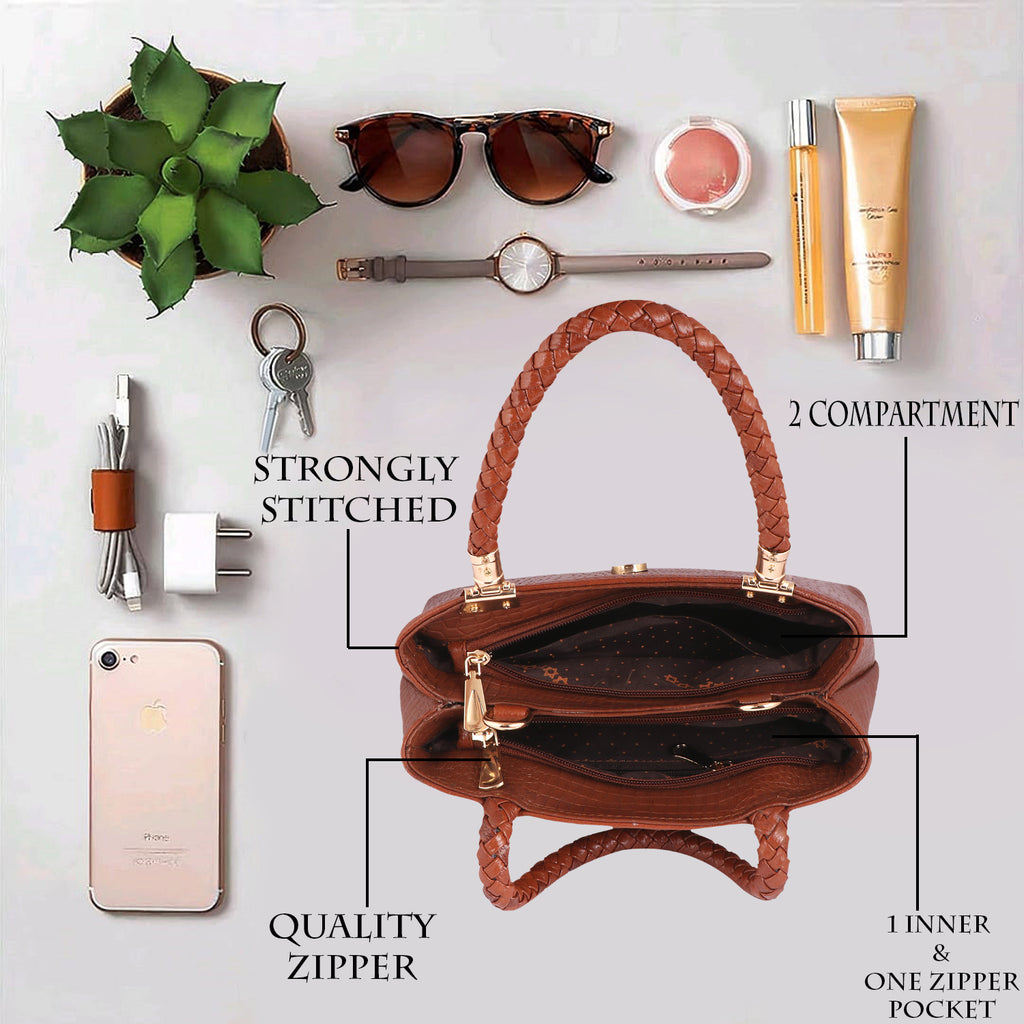 Croc Textured Genuine Leather Satchel Bag with Detachable Strap For Party