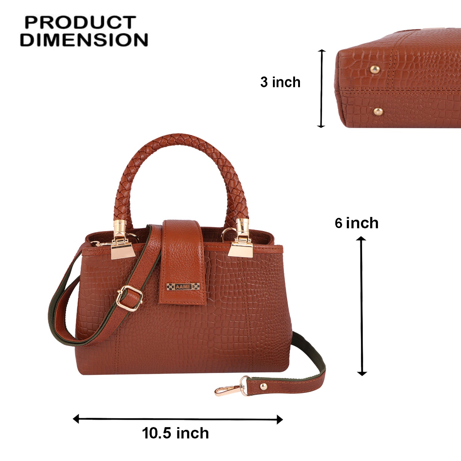 Croc Textured Genuine Leather Satchel Bag with Detachable Strap For Party