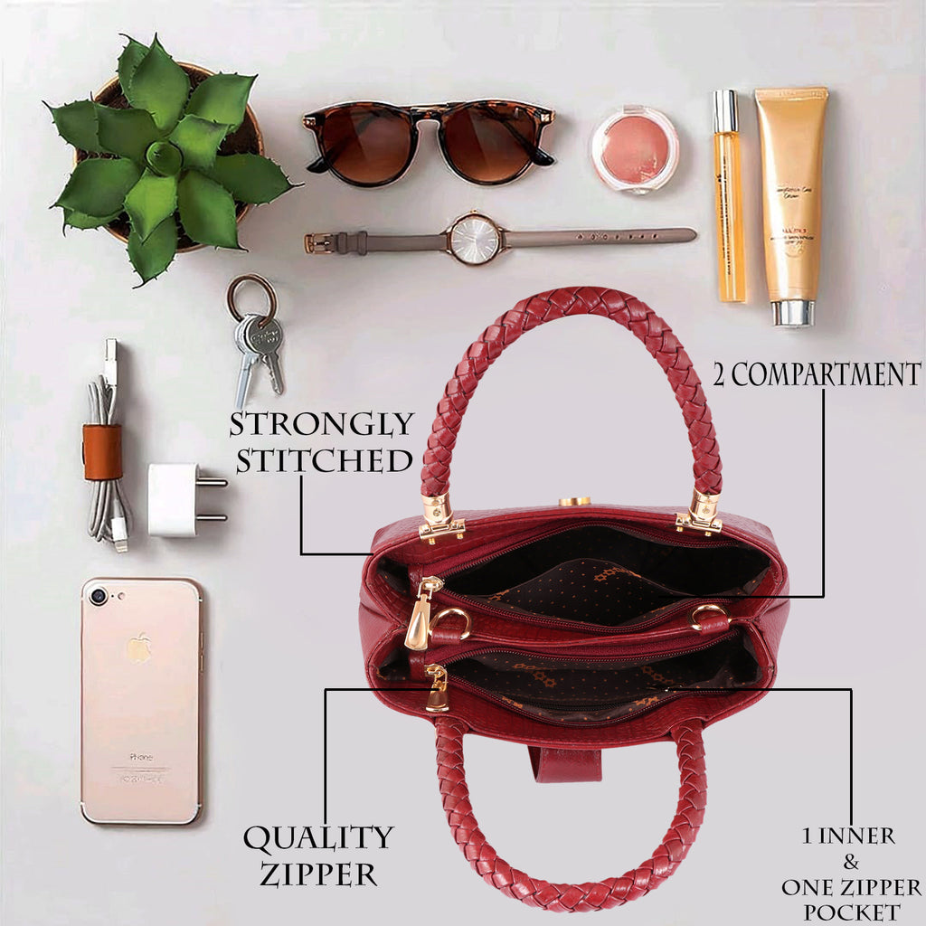 Croc Textured Genuine Leather Satchel Bag with Detachable Strap For Party