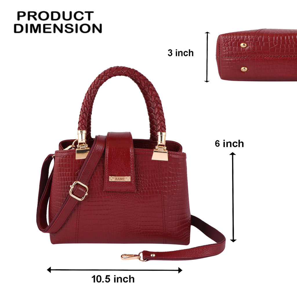 Croc Textured Genuine Leather Satchel Bag with Detachable Strap For Party
