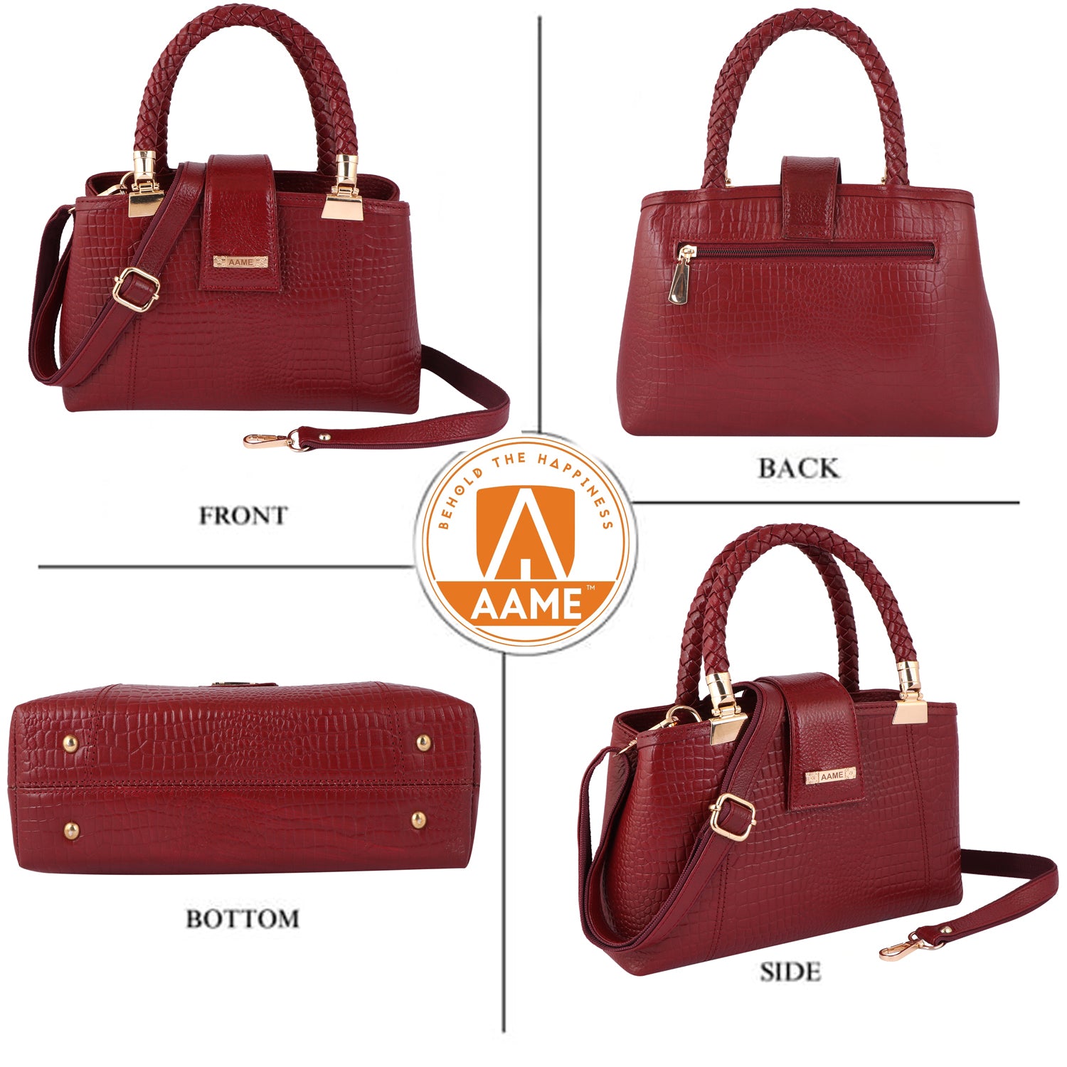 Croc Textured Genuine Leather Satchel Bag with Detachable Strap For Party