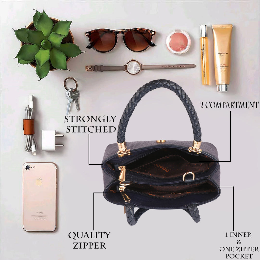 Croc Textured Genuine Leather Satchel Bag with Detachable Strap For Party