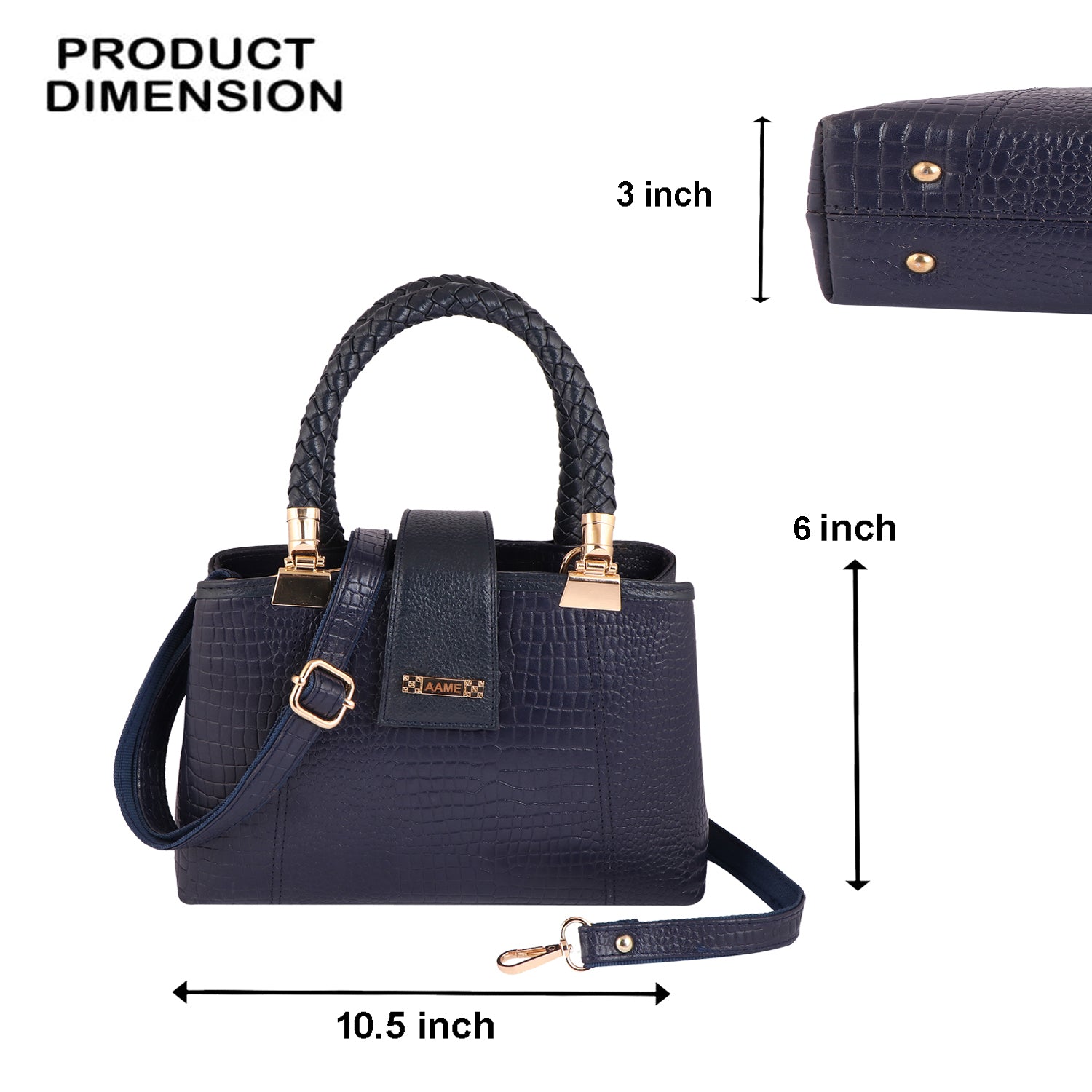 Croc Textured Genuine Leather Satchel Bag with Detachable Strap For Party