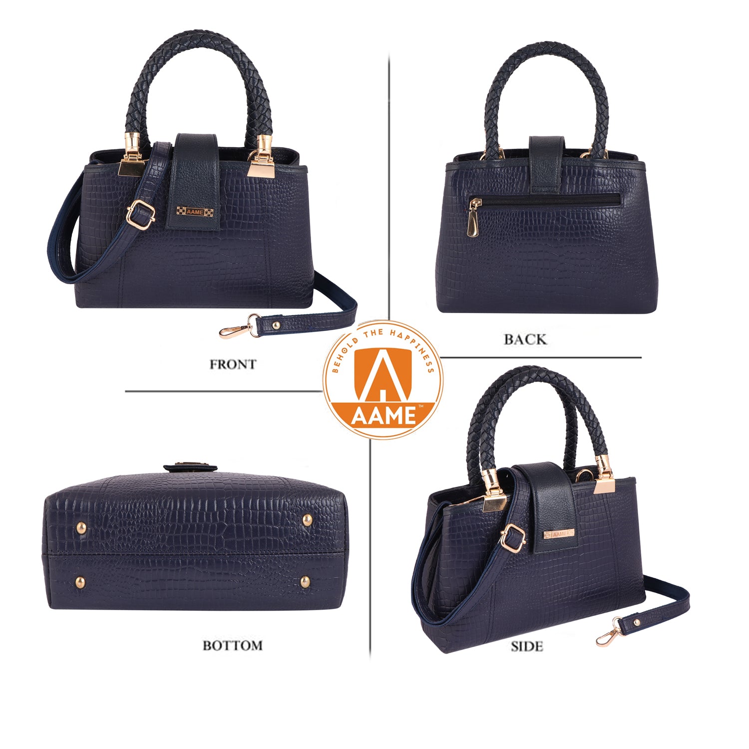 Croc Textured Genuine Leather Satchel Bag with Detachable Strap For Party