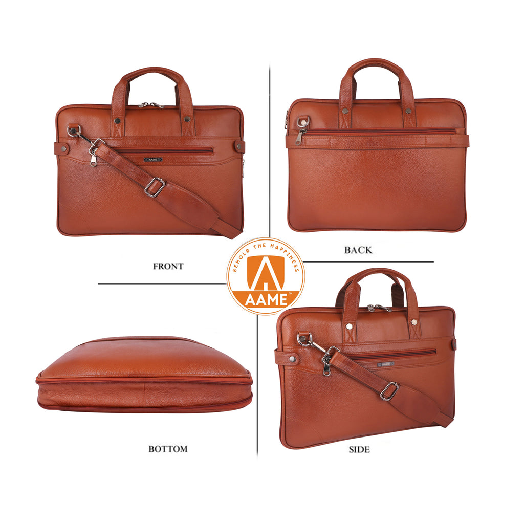 Executive Genuine Leather Laptop Messenger Bag - Slim & Expandable Leather Bag