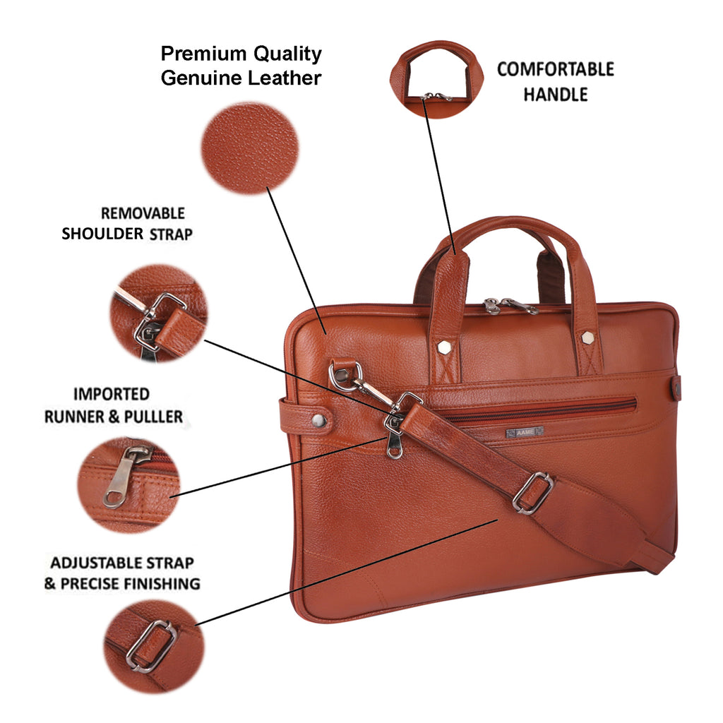 Executive Genuine Leather Laptop Messenger Bag - Slim & Expandable Leather Bag